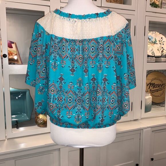 Red Camel Boho Top with Aztec Design and Tassles - Picture 3 of 6